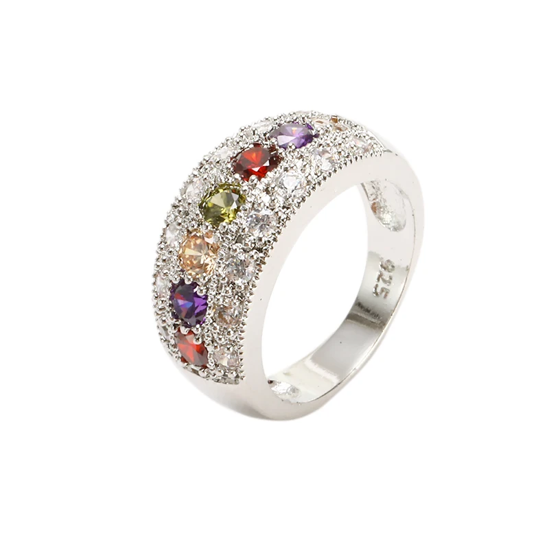 Обручальное кольцо с кристаллами серебряного цвета кольца с фианитом для женщин Свадебные украшения подарок Размер 6 7 8 9 10 - Цвет основного камня: Многоцветный