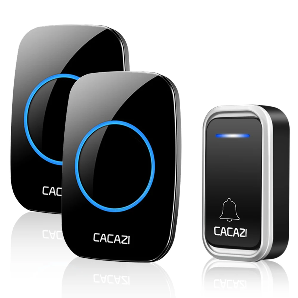 1 button 2 receiver CACAZI водонепроницаемый беспроводной домашний дверной звонок умный пульт дистанционного управления 300 м светодиодный свет кнопка батареи вызова дверной звонок ЕС вилка 38 Chime 3 громкости - Цвет: 1 button 2 receiver