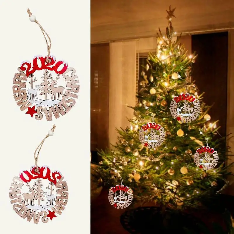 

2pcs/set Christmas Decorations 2020 Merry Christmas Wooden Openwork Letters Innovative Xmas Closet Pendants for Home Ornaments