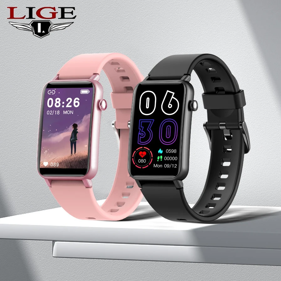LIGE 2021 1.57 inch Men Smart Watch Fitness Tracker Heart Rate Pedometer IP68 waterproof Women Smartwatch Men for Android iOS