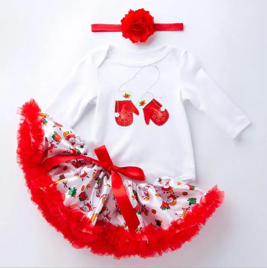 Baby Rompers Infant Clothing Glitter My1st 2nd Christmas Baby Girls Santa Baby Tutu Dress Jumpersuit Headband Shoes Headband