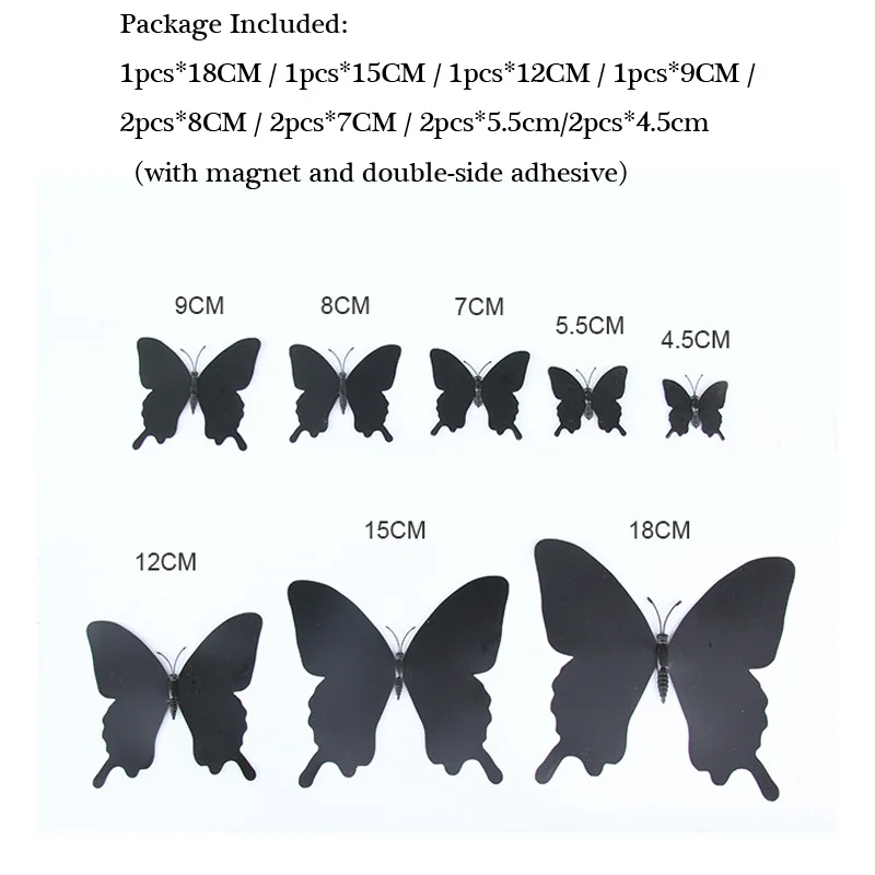 12 шт./компл. 3D черный Pteris/настенное украшение в виде бабочки Стикеры гостиной домашний бабочки украшения магнит наклейки, свадебные украшения
