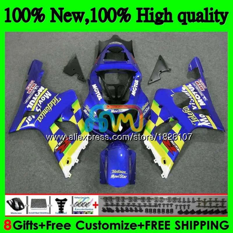 No. 1 Средства ухода за кожей для SUZUKI GSXR Movistar Синий 1000 GSX-R1000 GSXR1000 00 01 02 40BS. 21 1000CC GSXR-1000 K2 GSX R1000 2000 2001 2002 обтекатель - Цвет: No. 1
