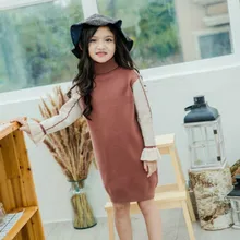 Новинка года, осенне-зимний пуловер платье для девочек Повседневное платье-свитер для маленьких девочек модное Лоскутное детское платье для девочек#8200