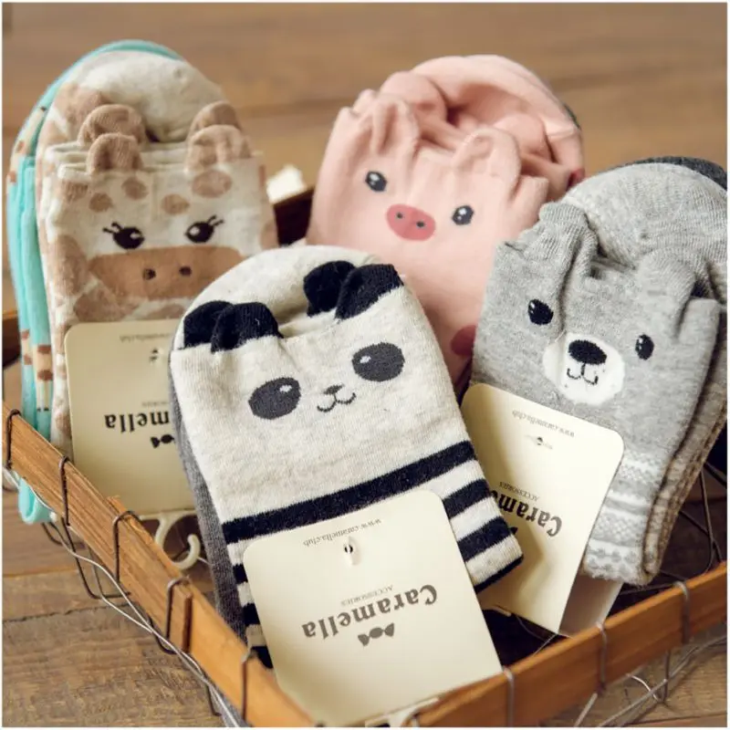 Новинка длинные хлопковые носки Kawaii с животными милые японские 2 пары Женские Носки с рисунком панды свиньи медведя жирафа