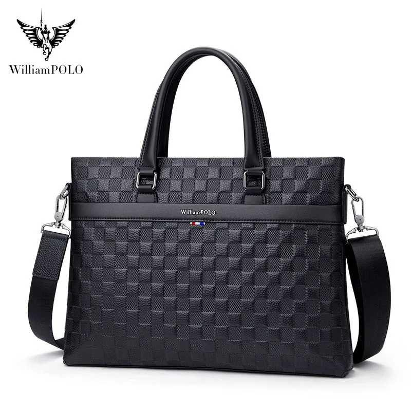 

WILLIAMPOLO New briefcase men's handbags fashion plaid business casual removable strap shoulder bag computer bag
