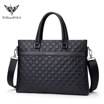 

WILLIAMPOLO New briefcase men's handbags fashion plaid business casual removable strap shoulder bag computer bag