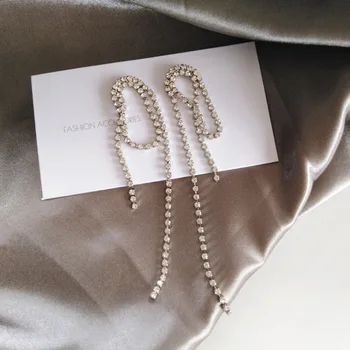 

Europe and America Temperament Simple Rhinestones Long Chain Tassels Earrings for Fashion Women Girl Jewelry Accessories