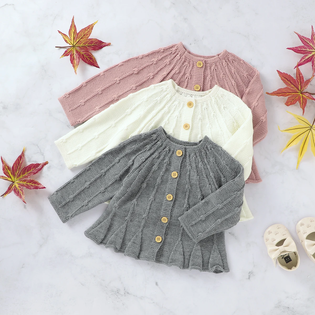 

2020 Winter New Baby Girl Knit Cardigan Simple Solid Single-breasted A-line Long Sleeve Loose Version Spring Clothing 0-24M