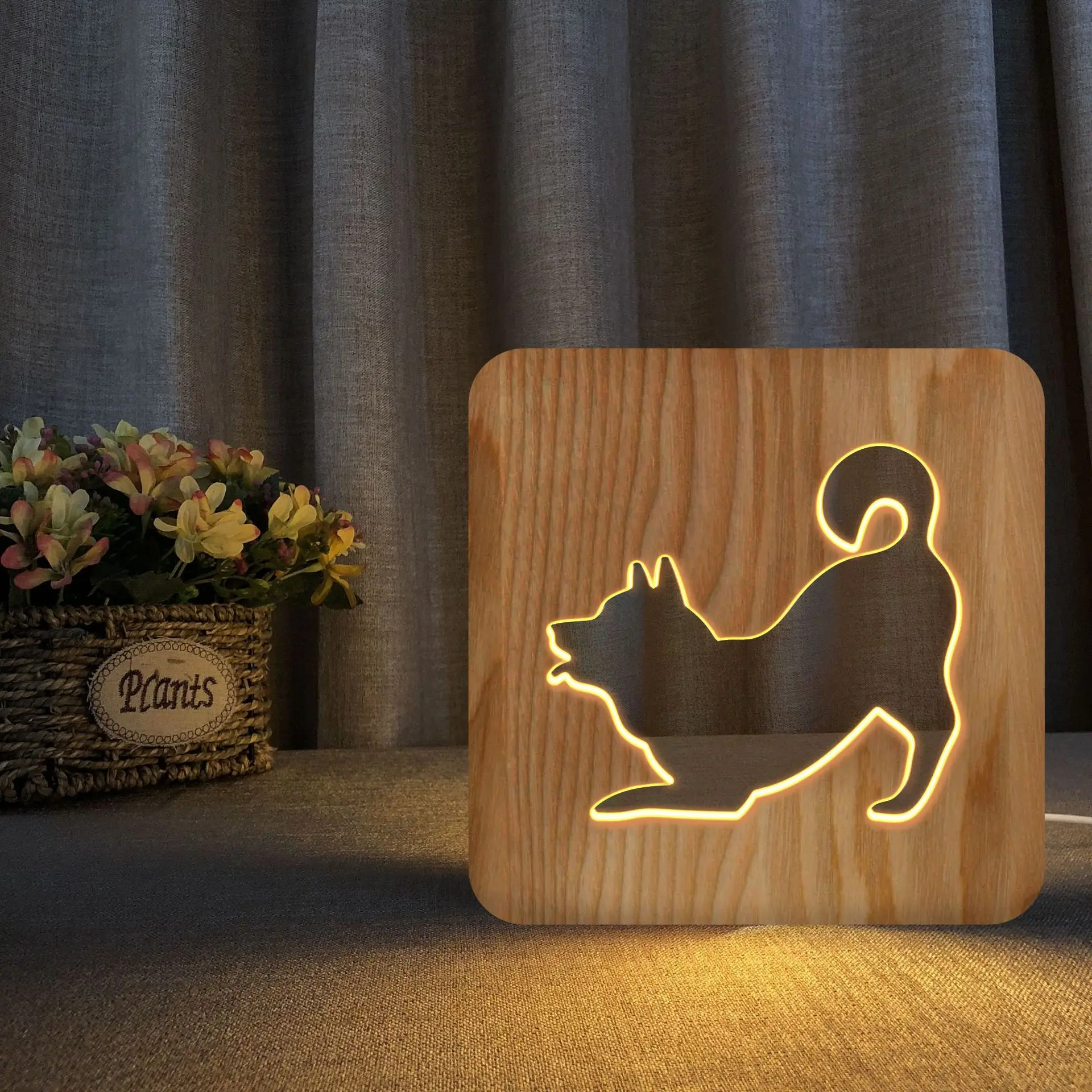 

Solid Wood Hollow Carved Shiba Inu Christmas Decorative 3D LED Table Lamp Nightlight Decorative Lamp Dropshipping Birthday Gift