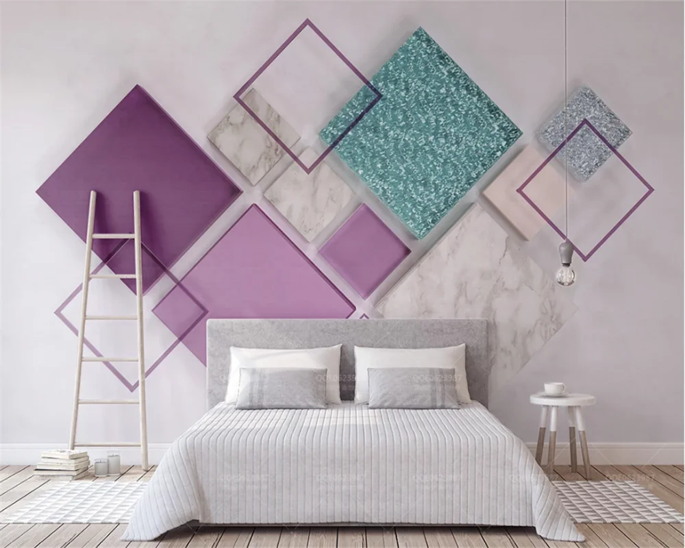 beibehang Custom 3d wallpaper mural purple transparent glass metal mosaic 3d stereo TV background wall papel de parede