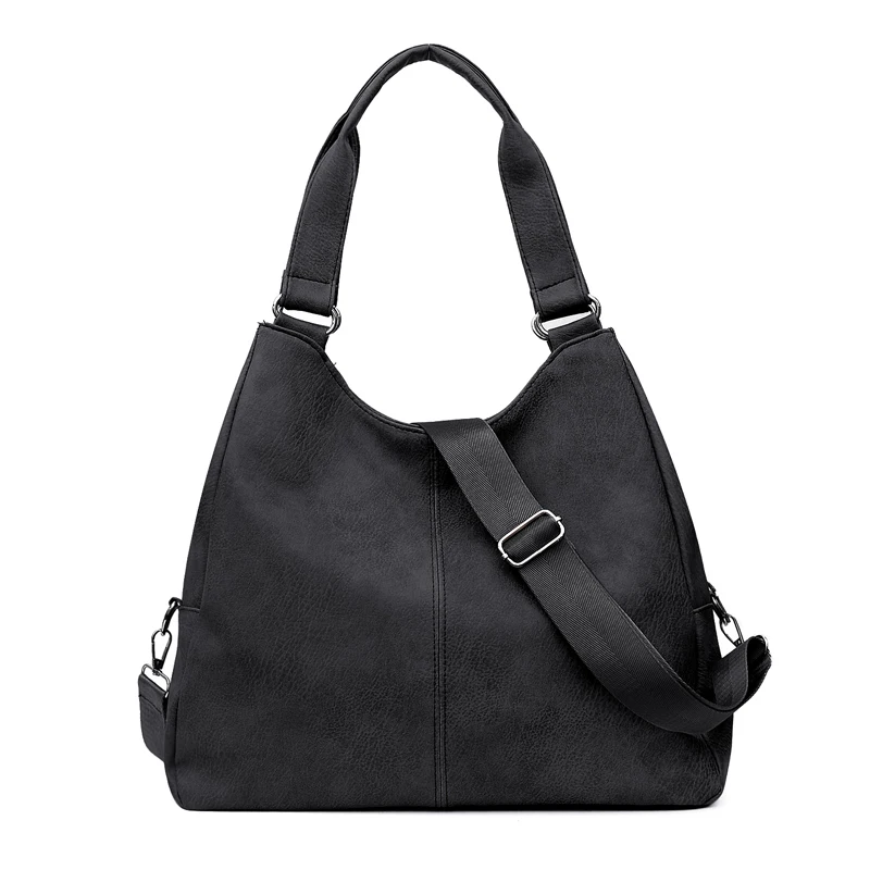 

European and American style women's handbags large capacity PU leather bucket zipper shoulder bag black women's shopping handbag