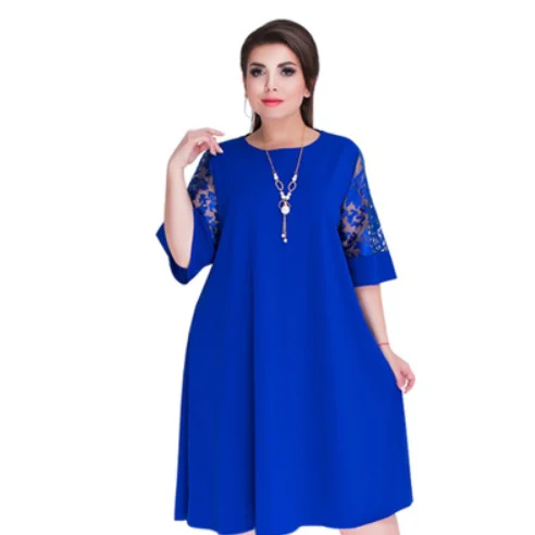 6XL размера плюс Vestidos festa Летние Осенние платья женские красные свободные платья миди вечерние платья с кружевными рукавами большие размеры s DA846