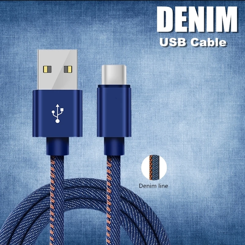 Usb кабель для передачи данных Type C Denim Samsung S10 S9 8 Xiaomi Huawei P30 Pro Быстрая зарядка