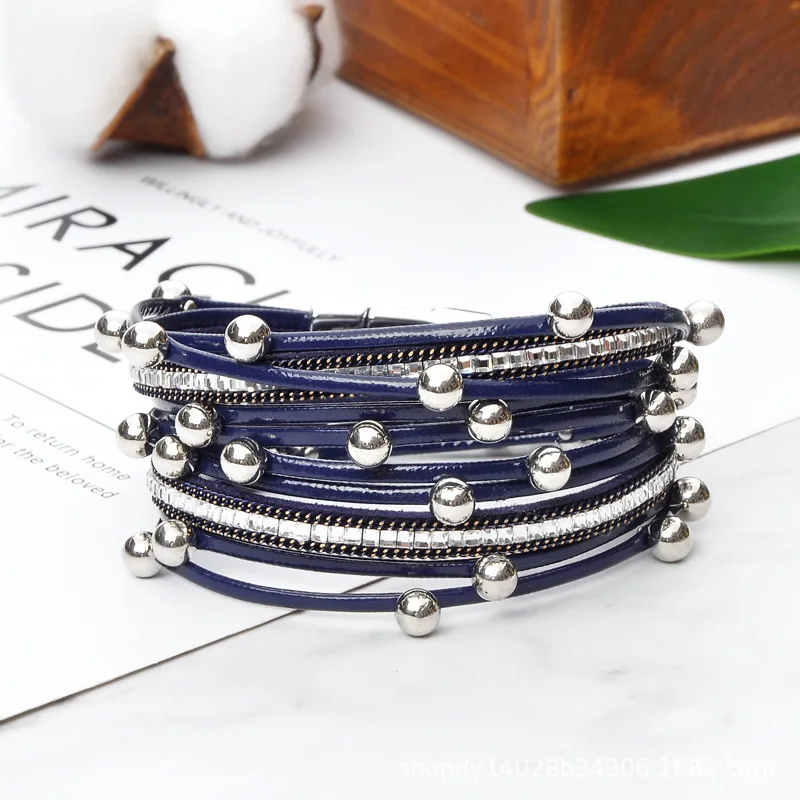 Многослойный кожаный браслет с хрустальными бусинами Boho браслеты для женские с магнитом пряжка ручной работы браслет манжета ювелирные украшения в подарок любимой