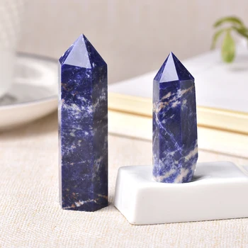 

1pc Natural Crystal Point Sodalite Stone Healing Ornament for Home Decor Obelisk Blue Quartz Wand Reiki Energy Pyramid Stone