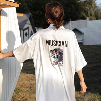 

Fiklyc Women Summer Thin Long-Sleeved White Shirt Sexy Night Skirts Can Be Loose To Wear Home Service