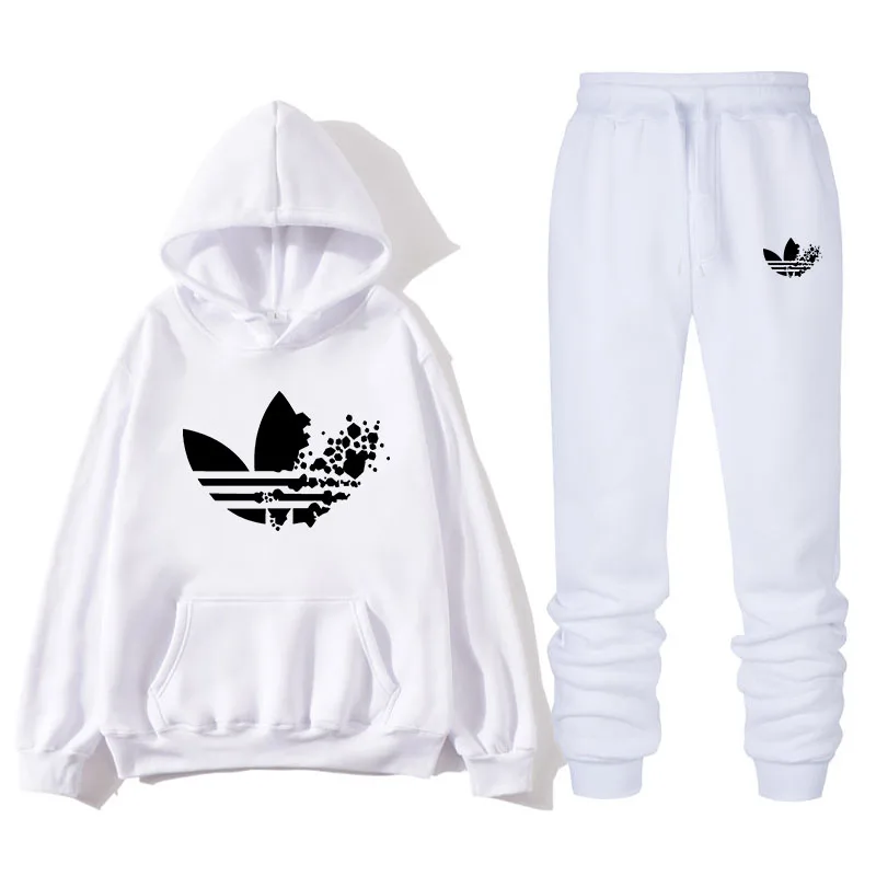 

2019 Brand Tracksuit Fashion ADI printing Men Sportswear Two Piece Sets All Cotton Fleece Thick hoodie+Pants Sporting Male Suit