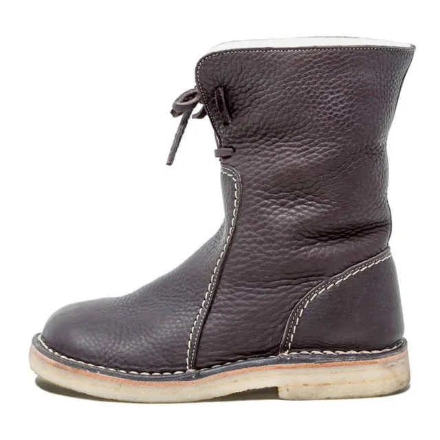 Женские зимние сапоги; теплые уличные сапоги до середины икры на низком каблуке со шнуровкой; удобные качественные высокие сапоги; повседневная женская обувь; J385 - Цвет: brown