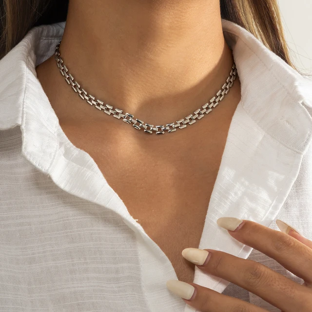 Exaggerated Cuban Chunky Thick Chain Necklace Women High Quality Big Iron Metal Silver Color Necklace Neck Jewelry Steampunk Men Silver Color 4