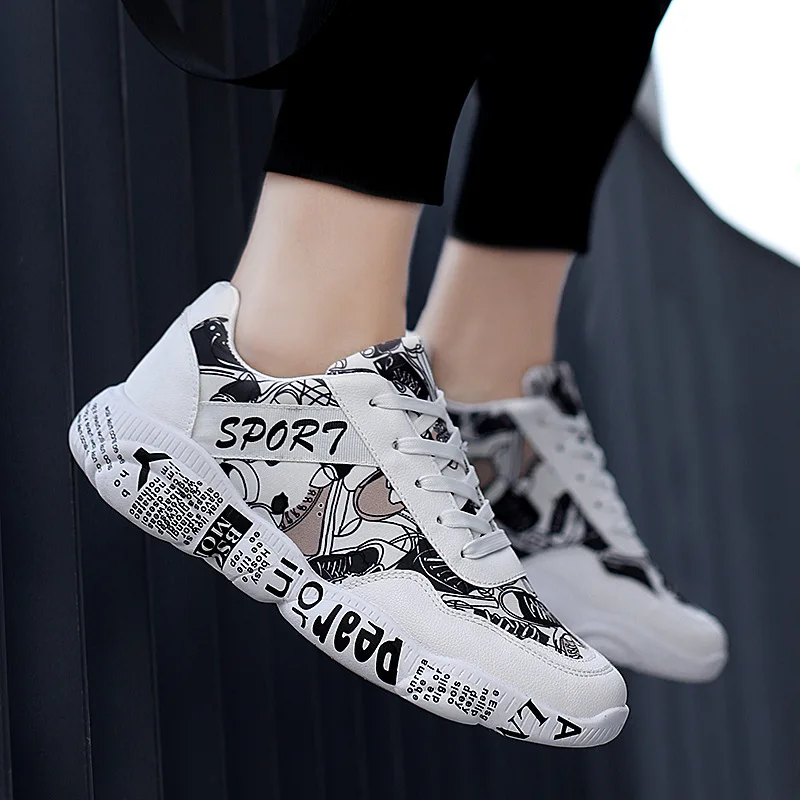 New Style Sports Mesh Running Shoes Low Top Breathable Graffiti Thick Bottomed Sports Running MEN'S Casual Shoes 6808