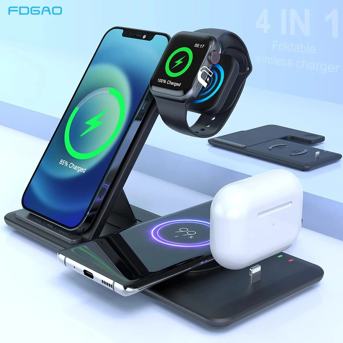 25W Qi Fast Wireless Charger Stand For iPhone 12 11 XS XR X Apple Watch 6 5 4 Airpods Pro 4 in 1 Foldable Charging Dock Station