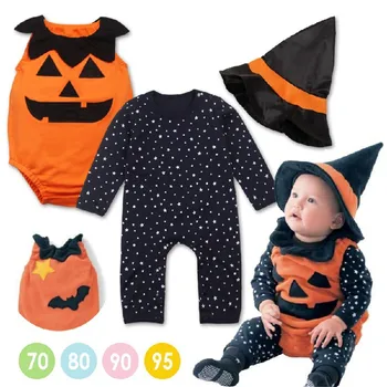 

Halloween Baby Girls Boys Long Sleeve Jumpsuit Clothing + Pumpkin Rompers + Hat 3Pcs Outfit Carnival Cosplay Costume