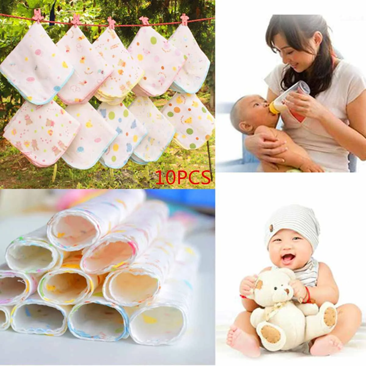 10pcs Cotton Baby Blanket Infant Muslin Kids Soft Bath Shower Towel Baby Gauze Swaddle Handkerchief Face Wipe Cloth Newborn