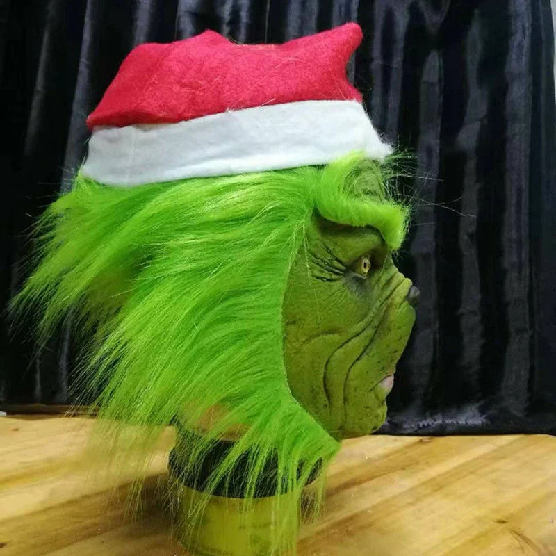 Лидер продаж, 1 шт., рождественские маски Grinch, Wacky Grinch, шаль, зеленая Маскарадная маска, рождественские ролевые Вечерние Маски, костюм для взрослых