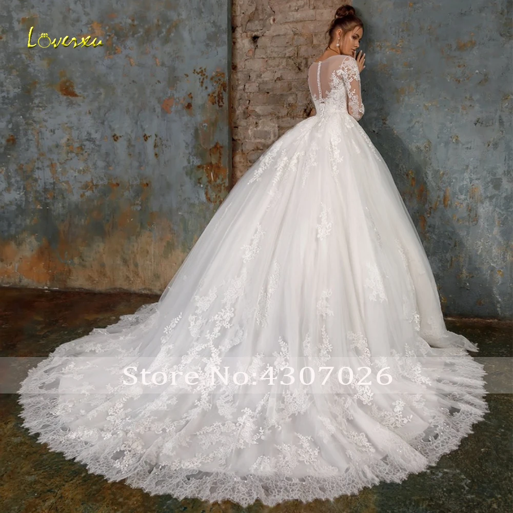 Loverxu бальное платье кружевные свадебные платья 2019 длинный рукав аппликация кружева невесты платья Часовня свадебное платье с длинным