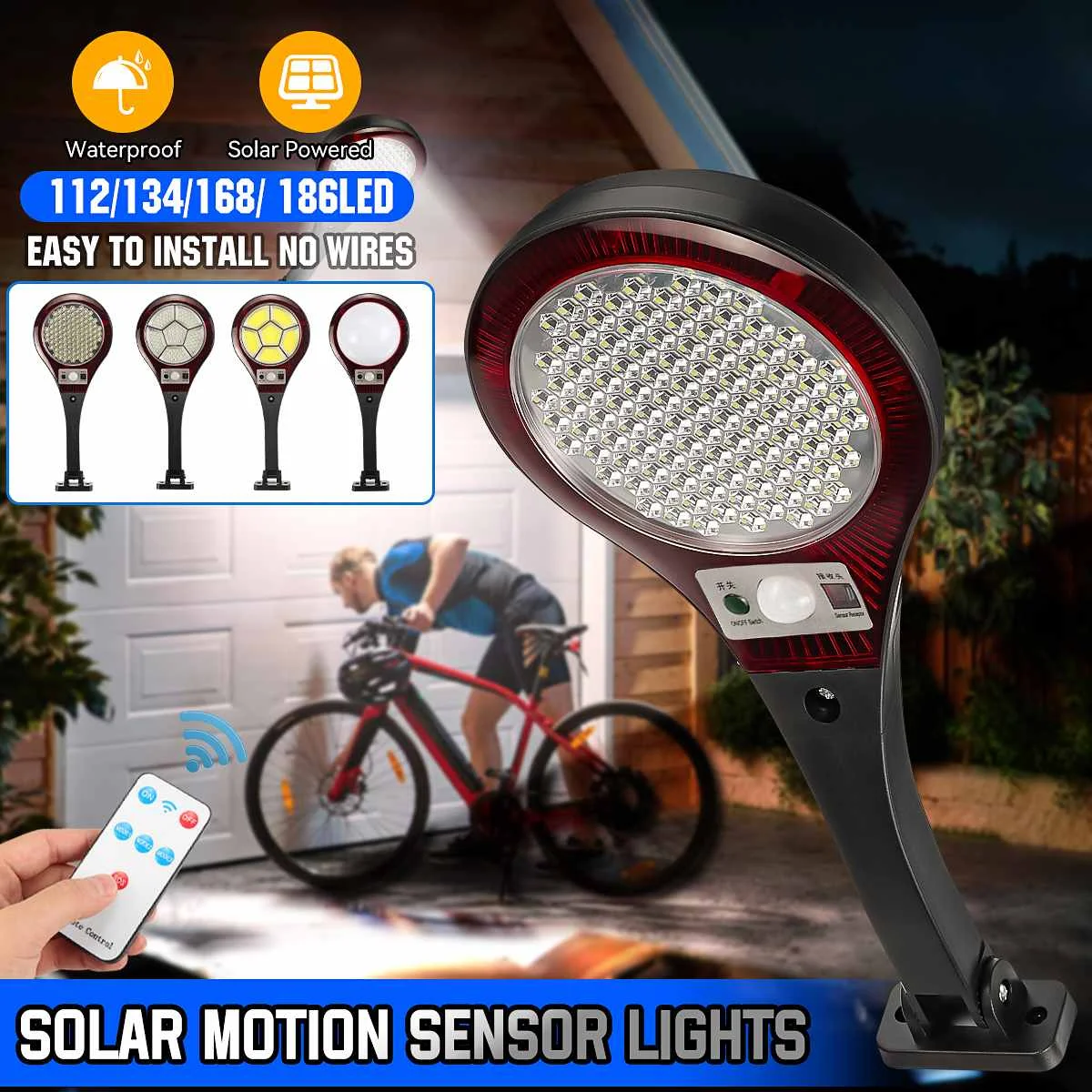 

3 Modes COB/LED Outdoor Solar Power Street Wall Lamp PIR Motion Sensor Garden Security Waterproof Remote Control Garage Light