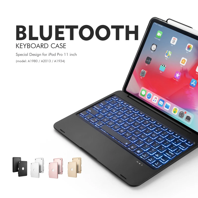 [Новинка] синяя зубная лапка Беспроводная клавиатура-чехол для iPad pro 11 дюймов, Премиум жесткий чехол+ 7 цветов подсветка+ умный сон/Wakeup