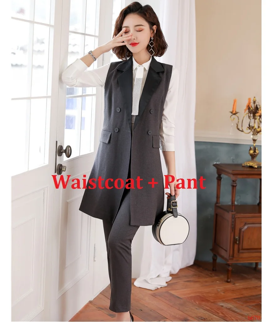 Waistcoat and Pant Модный женский жилет, длинная верхняя одежда, куртка, черный, 2 предмета, брюки и жилет, наборы, офисные женские деловые костюмы - Цвет: Waistcoat and Pant