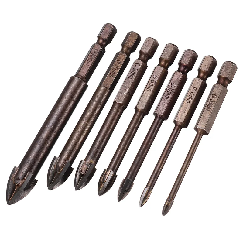 

Tungsten Carbide Glass Drill Bit Set Alloy Carbide Point with 4 Cutting Edges Tile & Glass Cross Spear Head Drill Bits