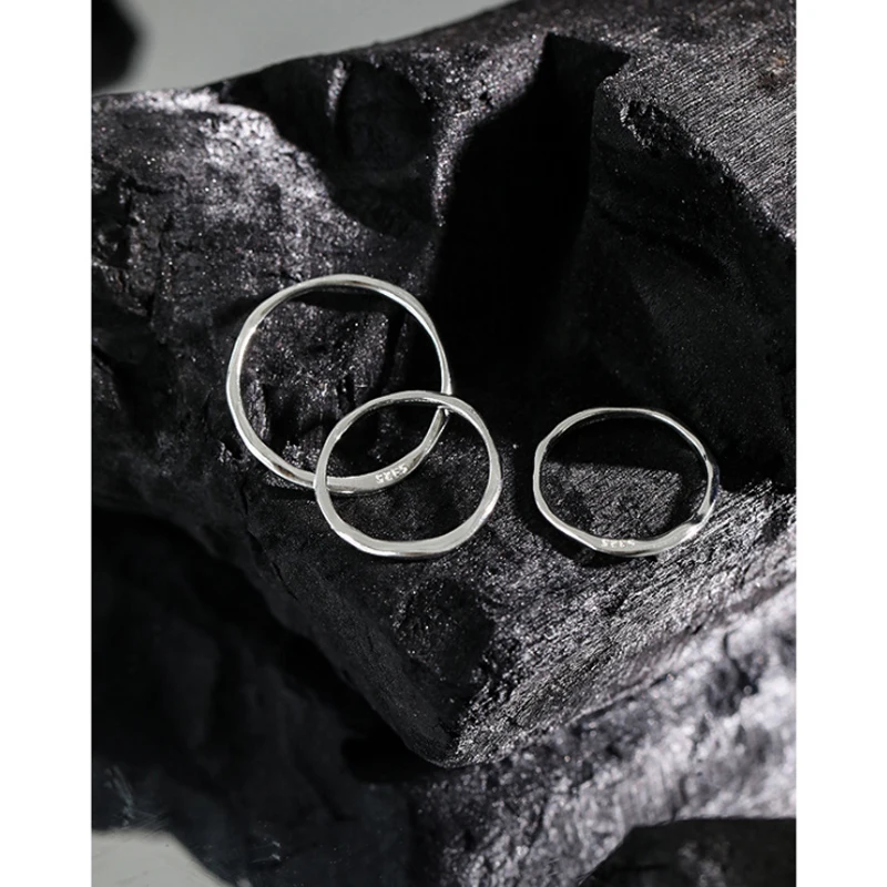 F.I.N.S Simple Wave Pattern Irregular S925 Sterling Silver Ring Slim Stackable Female Rings for Women Girls Jewelry