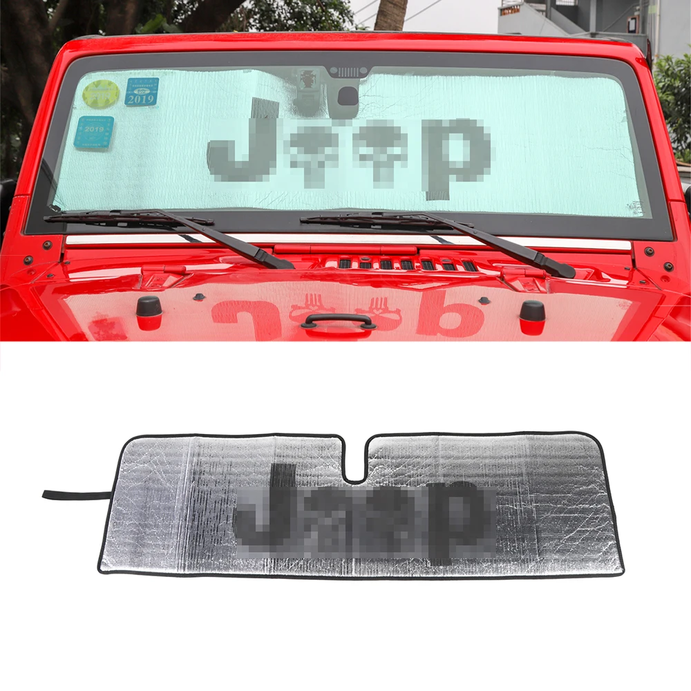 

Windshield Sunshades for Jeep Wrangler JK 07-17 Windscreen Cover Car Interior Accessories Styling Aluminum Foil With Skull Logo