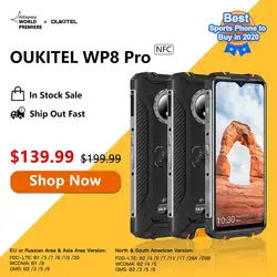 Смартфон OUKITEL WP8 Pro, NFC, Android 10, IP68, 6,49 дюйма, 4 + 64 ГБ, 5000 мА · ч, тройная камера 16 МП