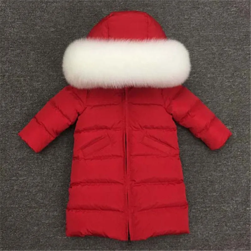 30 для русской зимы; детская пуховая куртка одежда для малышей свитера для мальчиков и девочек, уплотненные настоящая верхняя одежда с меховым воротником для мальчиков детские парки куртка для снежной погоды - Цвет: red-3