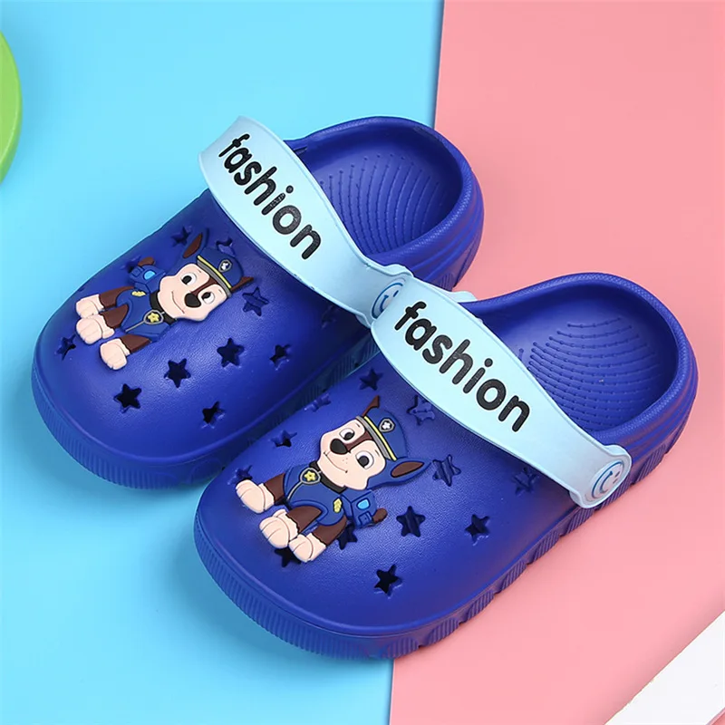 Для мальчиков и девочек, летняя модная детская одежда с героями мультфильмов обувь Cave противоскользящие Тапочки для малышей Пляжные сланцы для детей для отдыха и работы; ажурные босоножки щенок - Цвет: Royal blue
