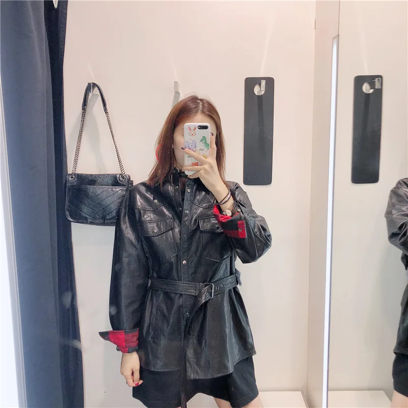 Best  Sd30 2019 Autumn Clothing New Products WOMEN'S Dress with Belt Imitation Leather Jacket Coat