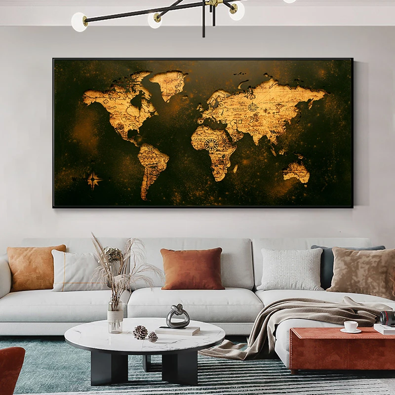 World Map Poster Abstract Art Canvas Prints Painting Wall Art Home Decor Picture