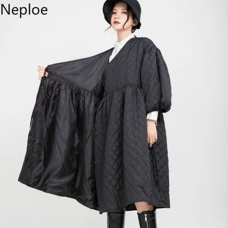 Neploe, хлопковое Женское пальто, новинка, ретро-фонарь, длинный рукав, с тиснением, длинная куртка, Корейская, черная, толстая, парка, свободная, Зимняя