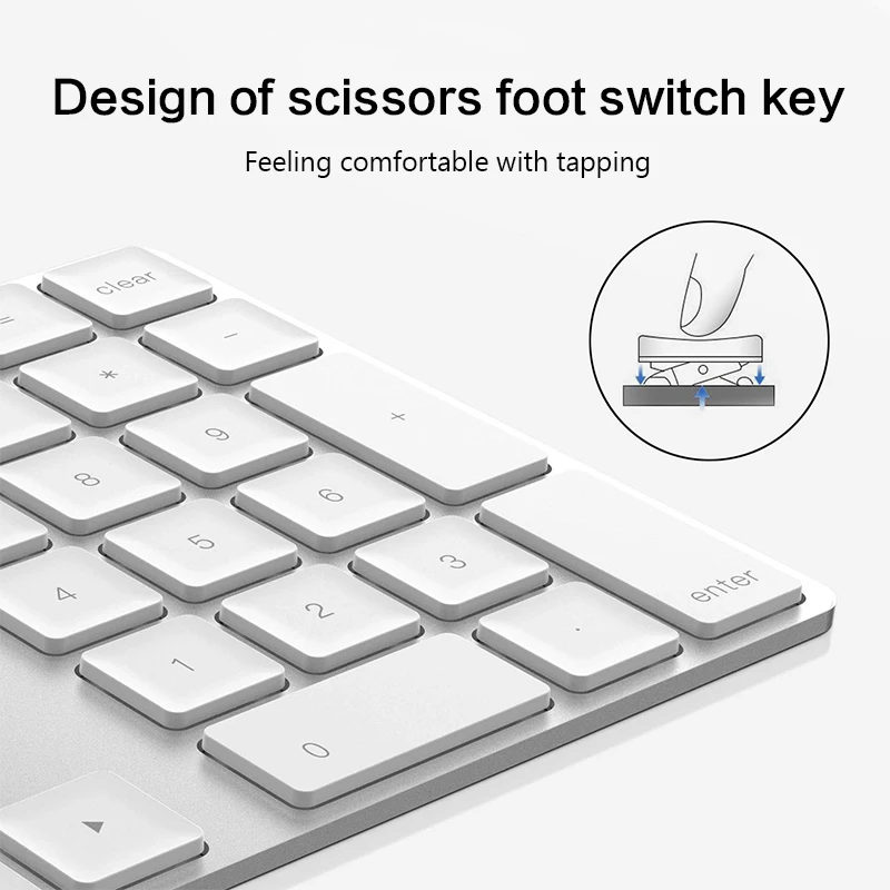 Ультратонкая беспроводная цифровая мини клавиатура с Bluetooth 34 клавишами для ПК