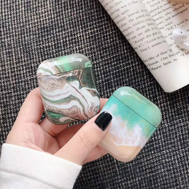 Чехол для наушников Airpods 1/2 роскошный мраморный чехол с авокадо Apple Air Pods защитный