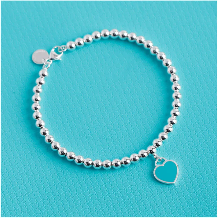 bracelet blue Romantic Europe Style Heart Pendant Necklace blue Pink bracelet Double Heart Link Chain Necklace For Woman Jewelry - Окраска металла: bracelet blue