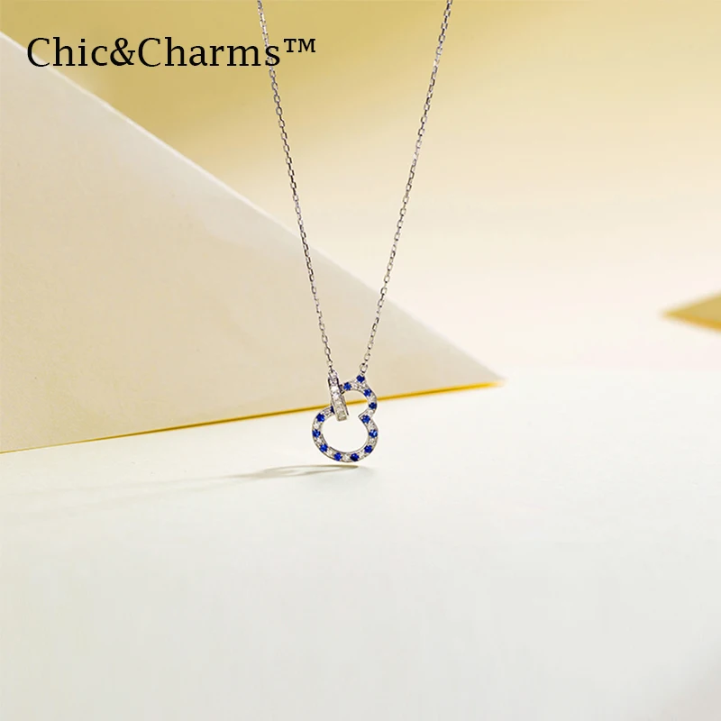 Chic& Charms 9K& 14K Настоящее Белое золото натуральный бриллиант сапфир ожерелье Тыква пирсинг Женское Ожерелье
