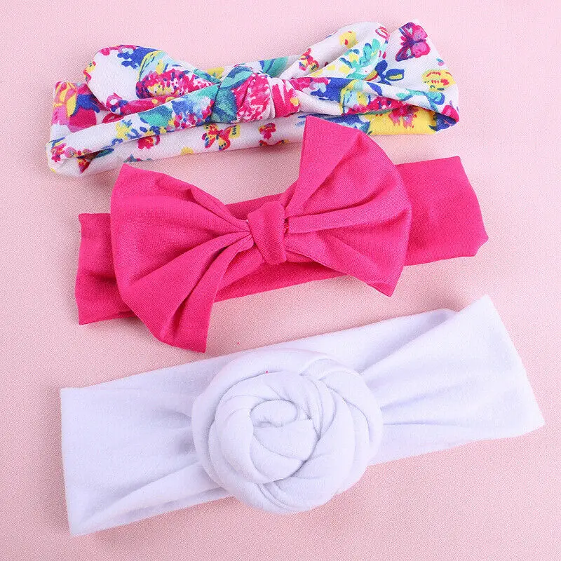 

3pcs/Set Newborn Girls Bow-knot Headband Cotton Elastic Baby Print Floral Hair Band