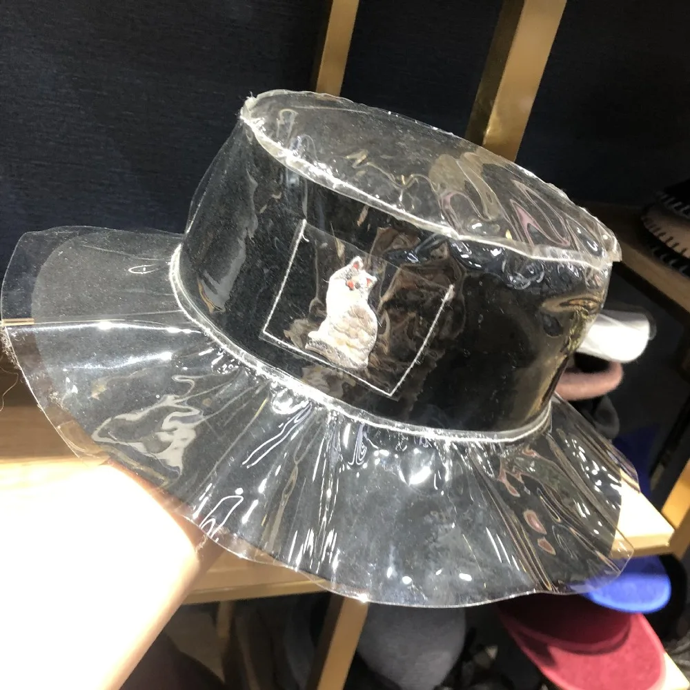01908-fu158849523 зимняя вышитая кошка ПВХ леди мода Прозрачность Шляпа Fedora женская шляпа для отдыха