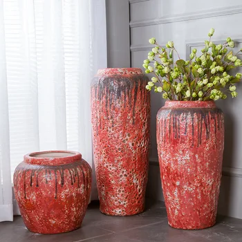 

0.4/0.6/0.8m Large Clay Pot Chinese Style Large Vase Set Cylinder Happy Red Housewarming Gift