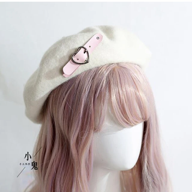 NICEYEA Gothic Baskenmütze - Lolita Style Mit Kreuz-Quasten In Schwarz Für Punk Outfits